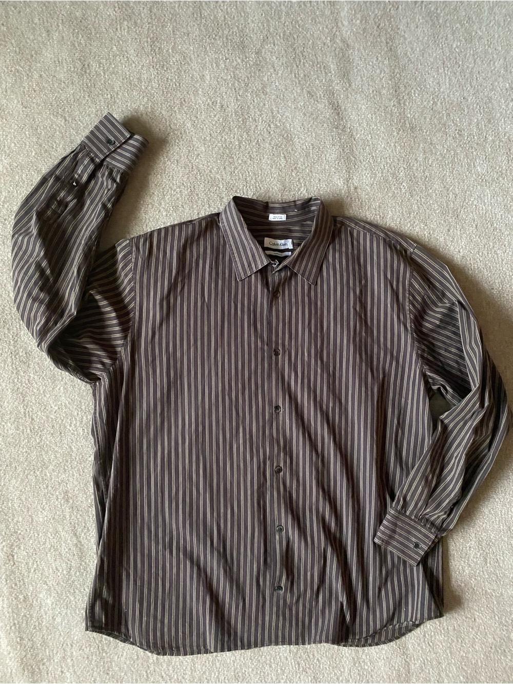 Calvin Klein Men's Brown Striped Button-Up Shirt